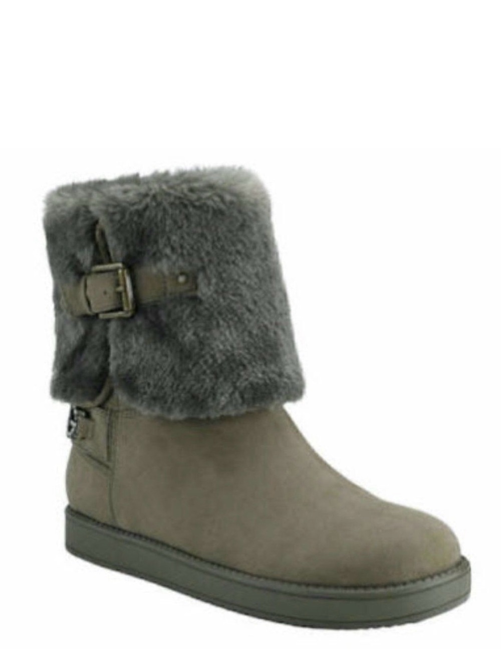 Guess CBG Los Angeles Women's Gray Faux Fur Fold-Over Ankle Boot size 8